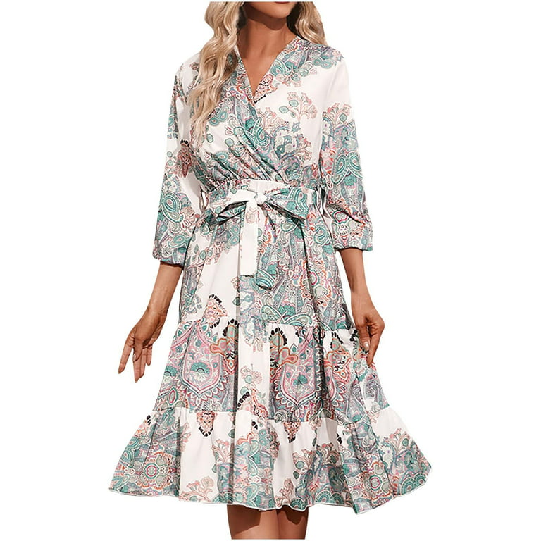 Grace Karin Women's Elegant 3/4 Slit Sleeve Loose Chiffon Dress V
