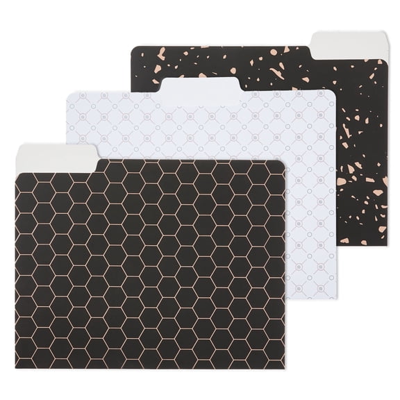 Y YOMA 12 Pack Rose Gold File Folders Letter Size Decorative File Folder Cute Pretty Colored Heavyweight Filing Folder File Organizers for Office School Home Desktop with 1/3-Cut Tab, Black & White