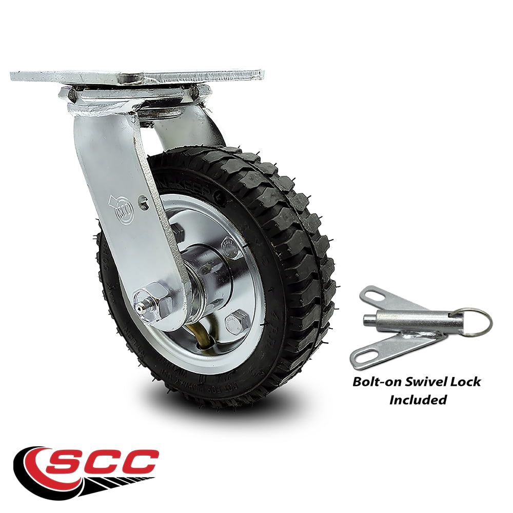 6 Inch Black Pneumatic Wheel Swivel Caster with Bolt Swivel Lock Service Caster