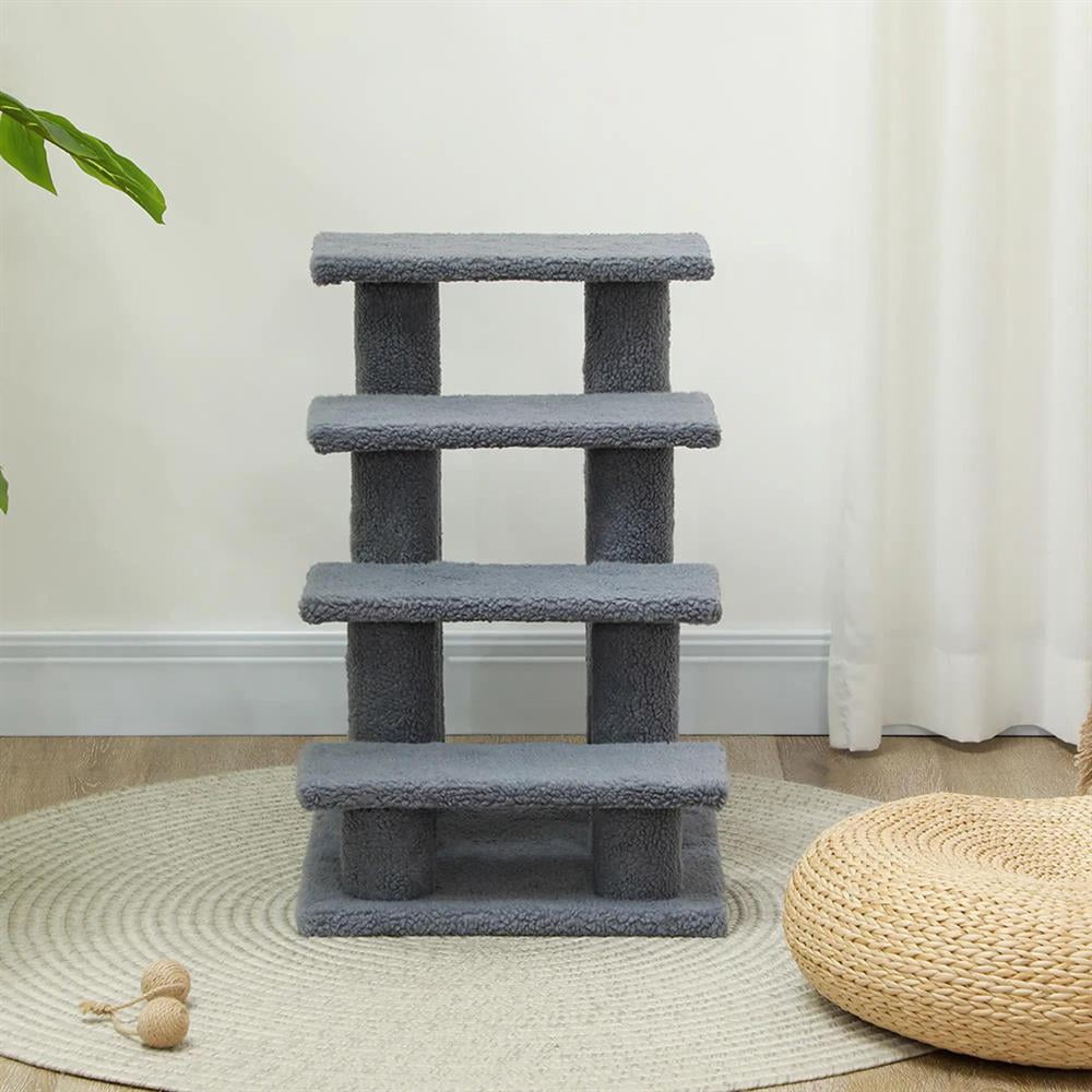 Topcobe 25" 4-Step Multi-Level Carpeted Cat Scratching Post Pet Stairs, Indoor Pet Steps & Furniture - Gray
