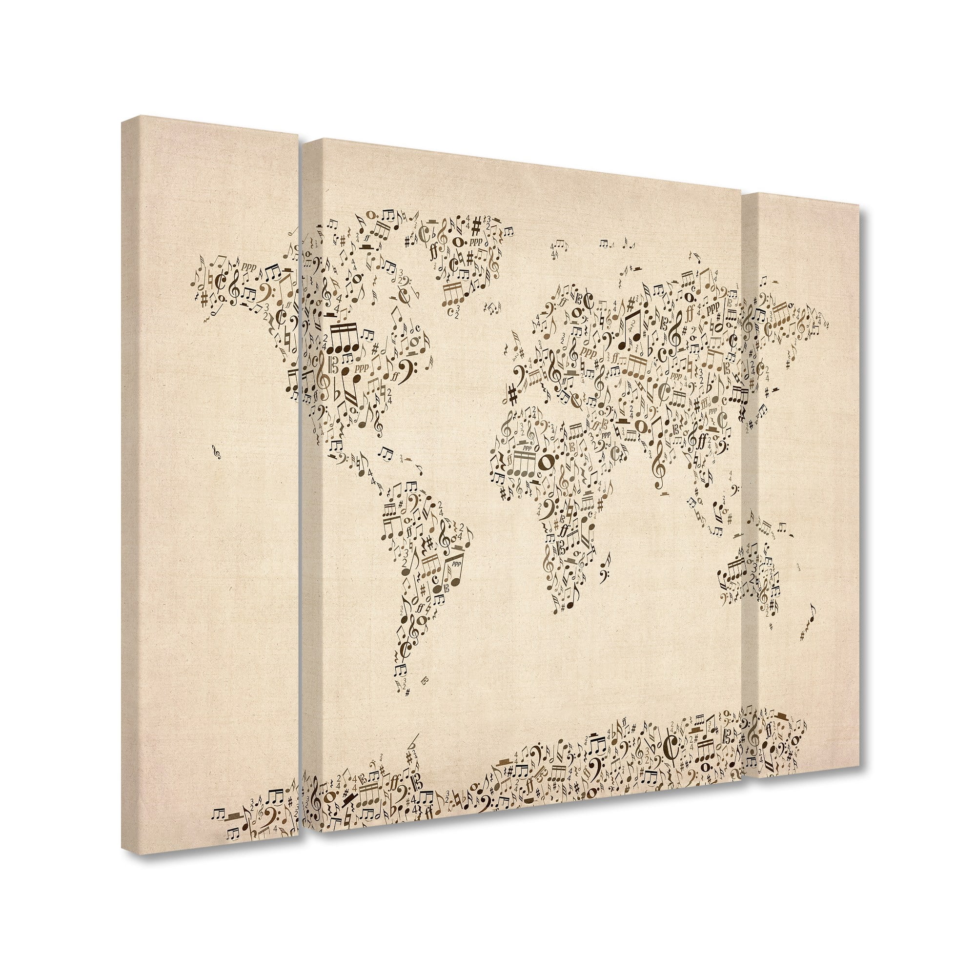 "Music Note World Map" Canvas Art by Michael Tompsett Three Panel Set