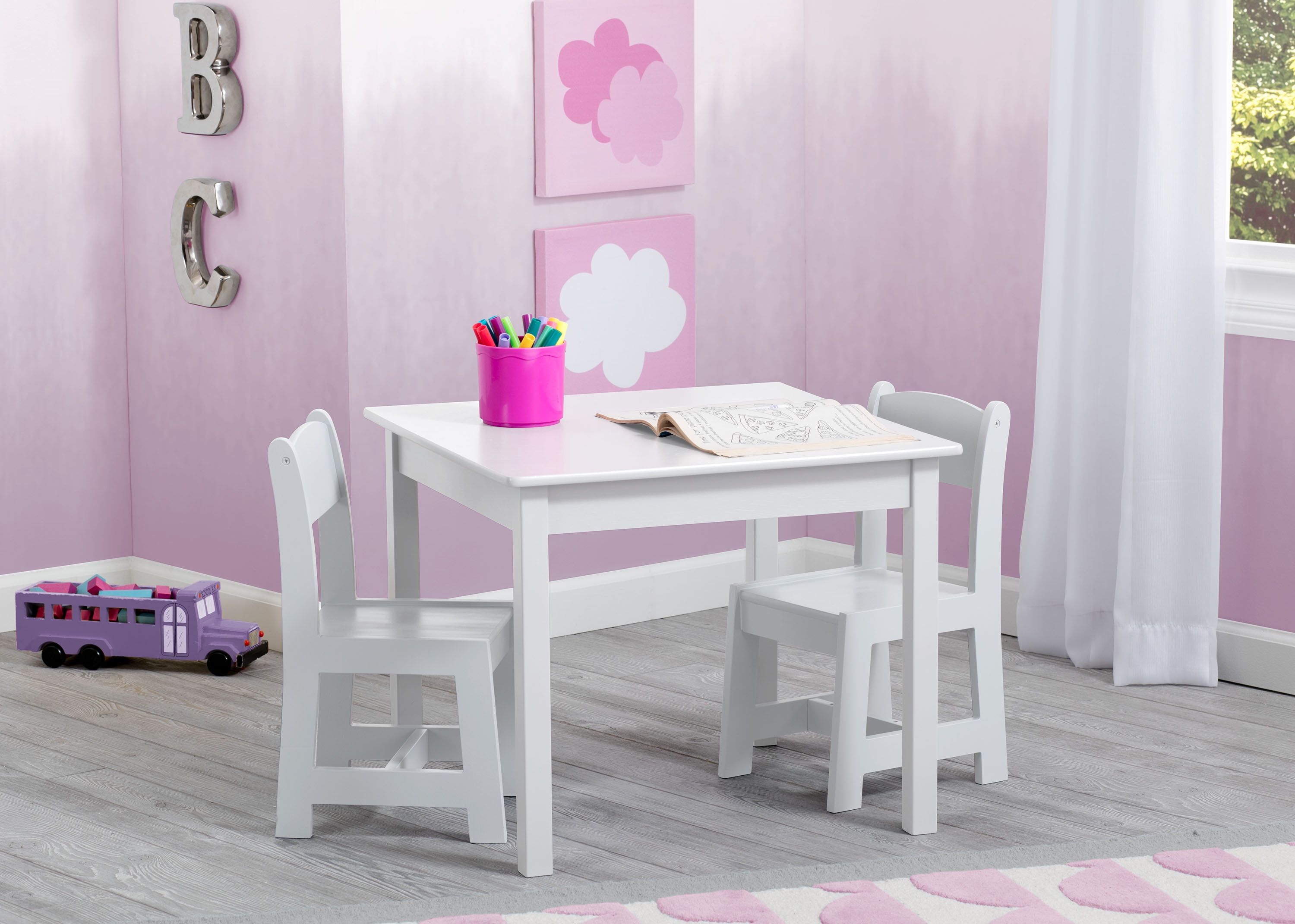 Delta Children MySize Wood Play Table and Chair Set (2 Chairs Included) - Greenguard Gold Certified, Bianca White