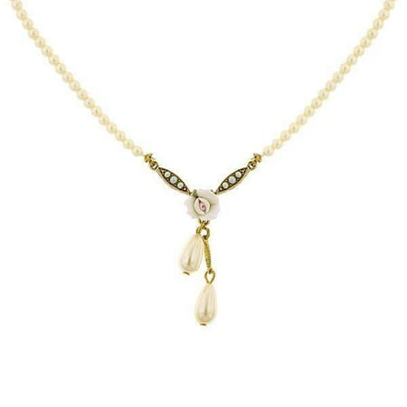 Vintage Porcelain Rose Simulated Ivory Tone Necklace