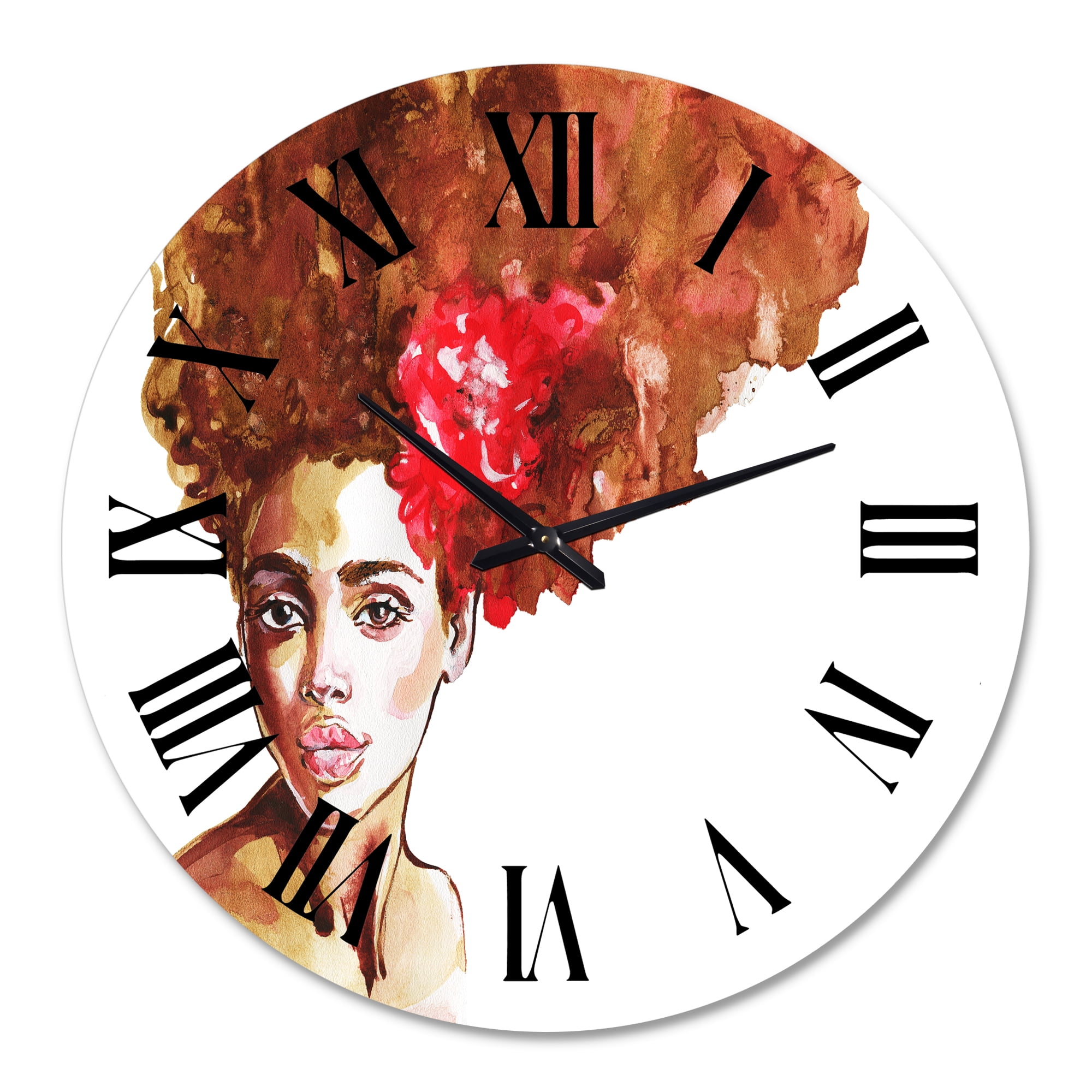 Designart 'Portrait Of Young Afro American Woman Ii' Modern Wall Clock