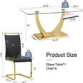 thumbnail image 3 of SUDICA 5 Piece 63 Inch Glass Dining Table Set, Rectangular Tempered Glass Top with Gold Metal U Base and 4 Black PU Leather Chairs, Modern Style for Dining Room Kitchen, 3 of 10