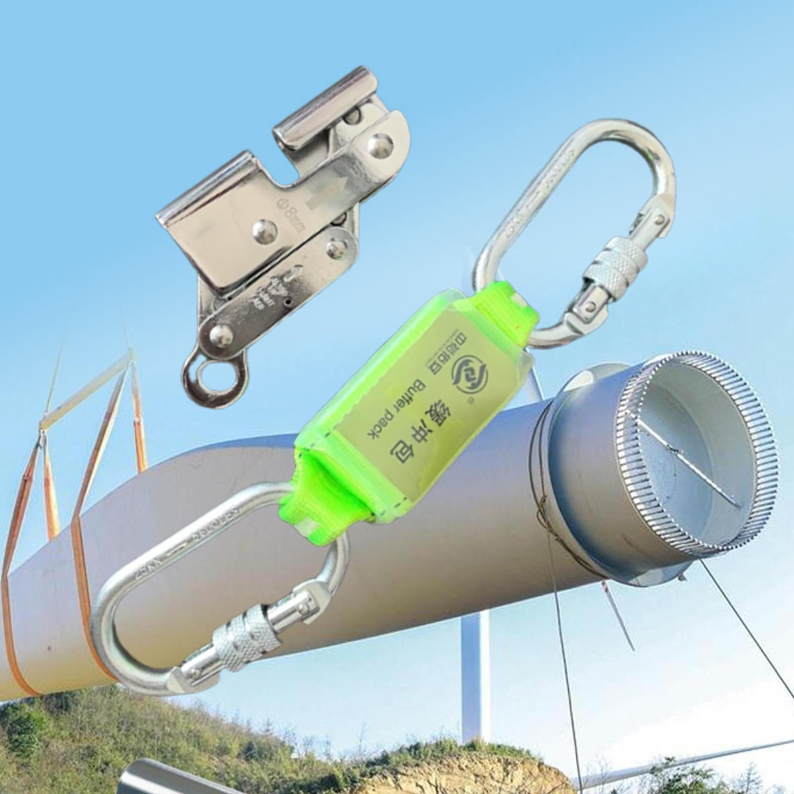 QccHieUs Sturdy Alloy Steel Rope Grab Rock Climbing 15KN Heavy Duty Fall Arrester Caving with Rebar Hook