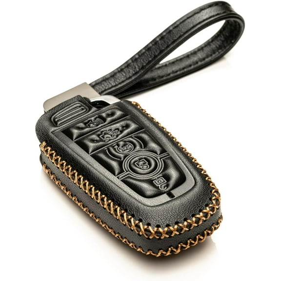 Vitodeco Genuine Leather Smart Key Fob Case Compatible with Lincoln Aviator, Lincoln Corsair, Lincoln Nautilus, Lincoln Navigator (5-Button, Black)