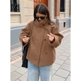 thumbnail image 5 of Women Crop Pea Coat Winter Loose Casual Short Jacket Outwear Coffee L, 5 of 7