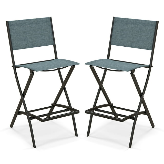 Topbuy Tabourets de Bar d'Extérieur Pliants - Ensemble de 2, Bleu