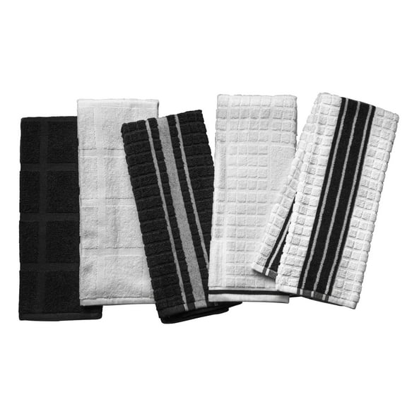 Thyme & Table Kitchen Towels, White & Black, 5 Pack Set