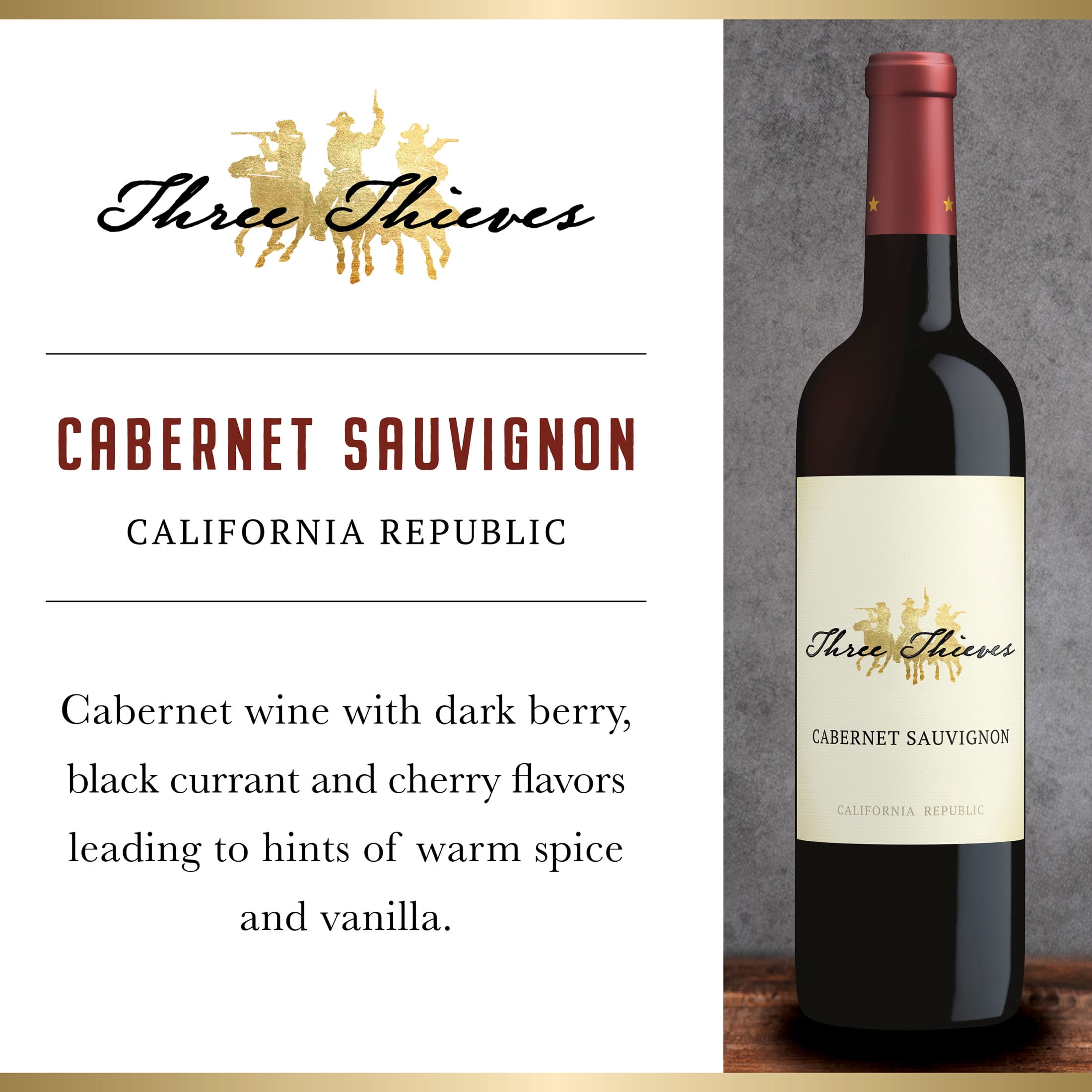 Three Thieves Cabernet Sauvignon California Red Wine, 750 ml Plastic Bottle, 13.5% ABV