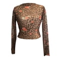 thumbnail image 5 of YUEHUA Women's Mesh Lace Long Sleeve Leopard Top Neck Sheer Blouse Floral Lace Layering Tops Y2k See Through Tee Shirt, 5 of 7