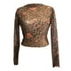 thumbnail image 4 of MHFRRA Blusa de Manga Larga de Malla con Capas para Mujer, Cuello con Bordado Floral, Transparente Café, 4 of 6