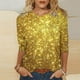thumbnail image 1 of EQWLJWE - Blusa de lentejuelas brillantes para mujer, talla grande, manga 3/4, cuello redondo, brillante, personalizada, para salir de noche o cóctel (S-5XL), 1 of 5