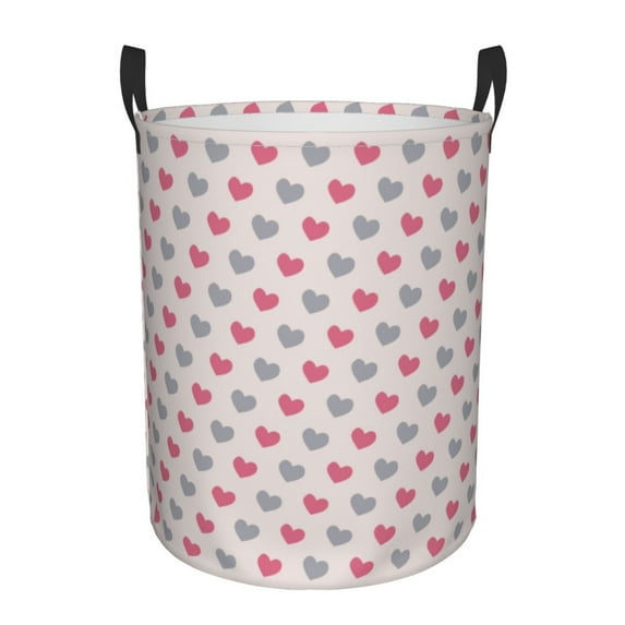 XMXY Round Laundry Basket Organizer, Rose Heart Pink Waterproof Collapsible Dirty Clothes Basket Laundry Hamper, Medium Size