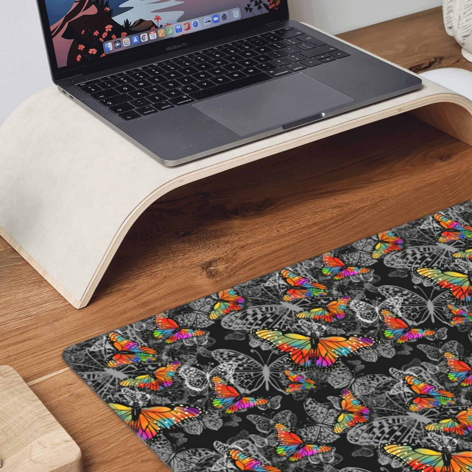 Rateoe Multicolored Butterflies C Print Mouse Pad - Extended Large Gaming Mousepad,Non-Slip Stitched Edge,16x29.5 Inch