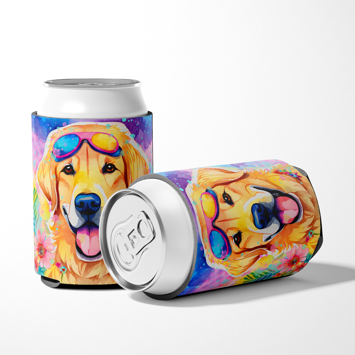 Yellow Labrador Hippie Dawg Can or Bottle Hugger 3 in x 5 in