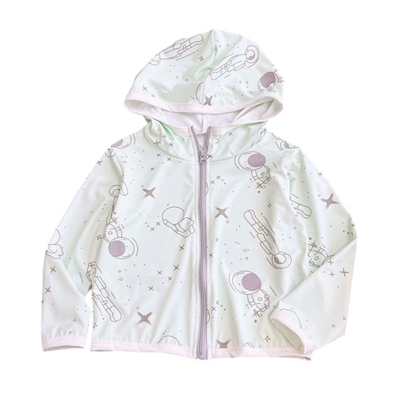 TSHXS Kids Rain Coat Toddler Girls Astronaut Star Print Hooded Sun Protection Jacket Thin Breathable Beach Outdoor Travel Coat(18-24 Months,Light Purple)