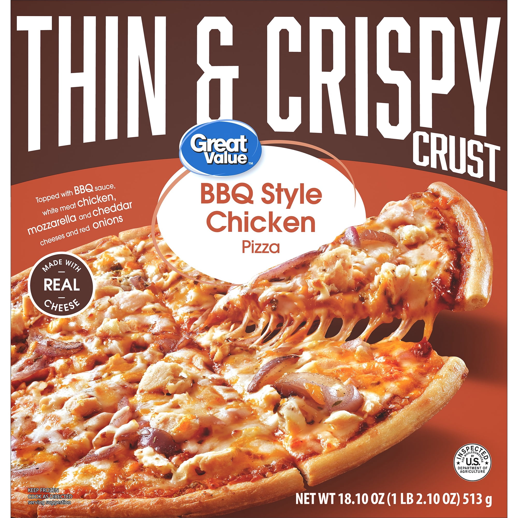 Great Value Thin Crust BBQ Chicken, 18.1 oz (Frozen)