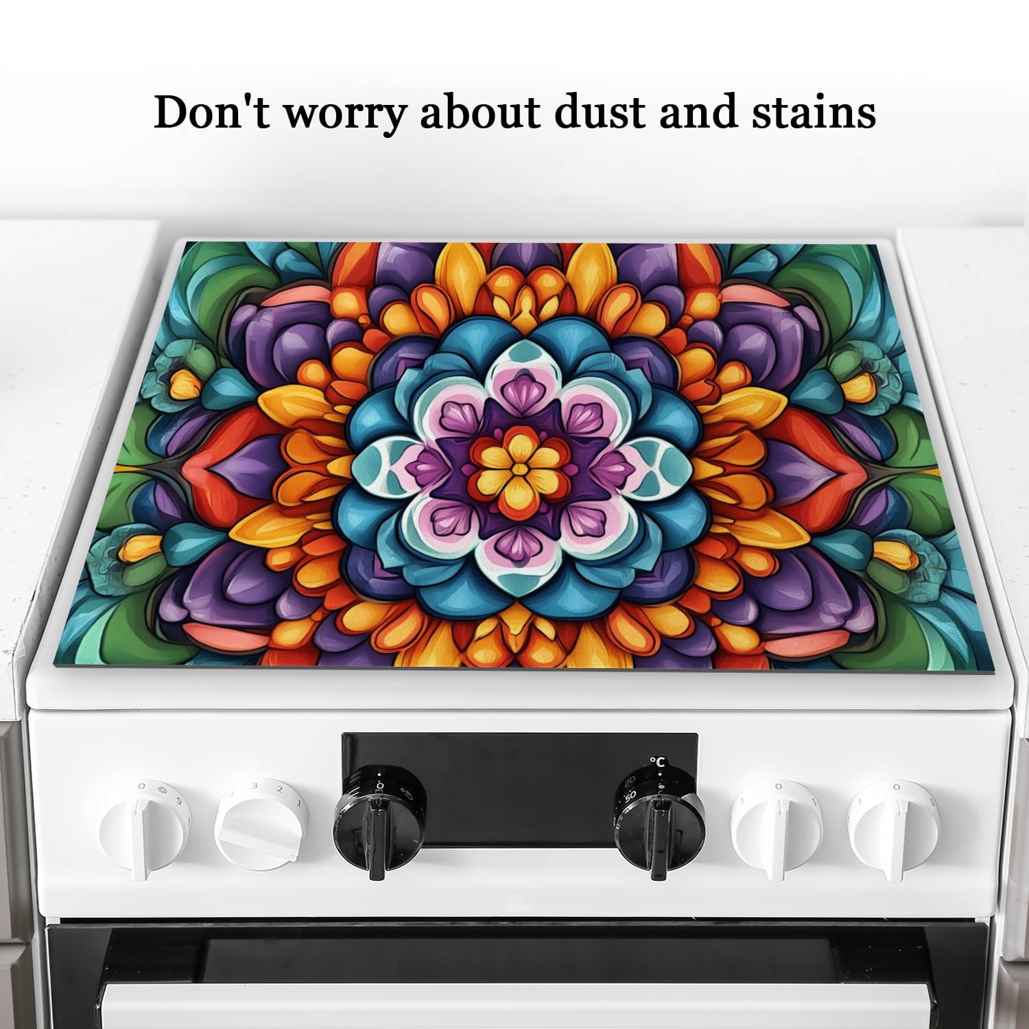 Flower Stove Top Covers, Multicolored Mandala Non-Stick Washable Cooktop Covers Countertop Protector, Multifunctional Protector Mat for Kitchen RV (28×20 Inch)