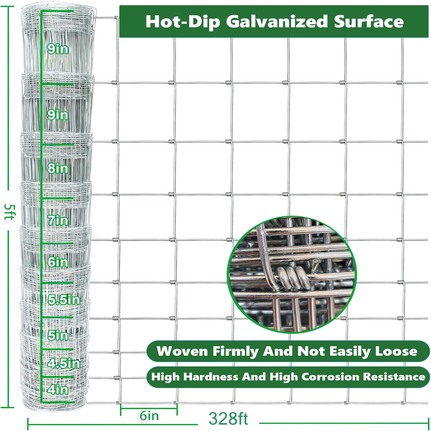 Miniyam 14-Gauge Heavy Zinc Coated Farm Fence – Galvanized Field Wire for Cattle, Deer, Goats, Hogs – Livestock & Animal Protection (60in x 328ft)