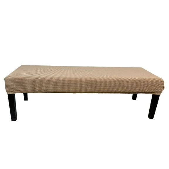 Stretch Piano Stool Cover, Soft Jacquard Bench Cover Thicken Non Slip Seat Cover With Checks Pattern For Double Bench, Washable-Khaki