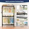 thumbnail image 3 of ENJOYBASICS Heavy Duty Metal Garment Rack, 3 Tires Rolling Clothes Rack with Lockable Wheels, Portable Clothes Racks for Hanging Clothes, Wardrobe Storage Rack with Double Rods and Side Hooks, Black, 3 of 8