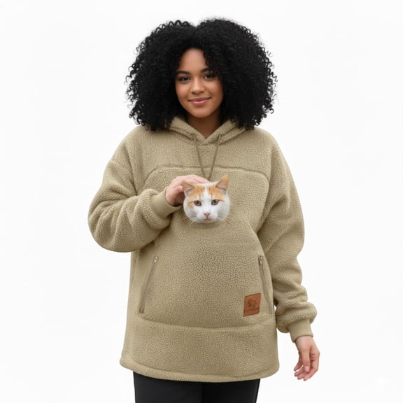 Hoodie with Cat Pouch | Pet Care Hoodie Long Sleeve Warm Fleece Fall Winter Pullover Sweatshirt with Dog Cat Pouch for Outdoor Walking