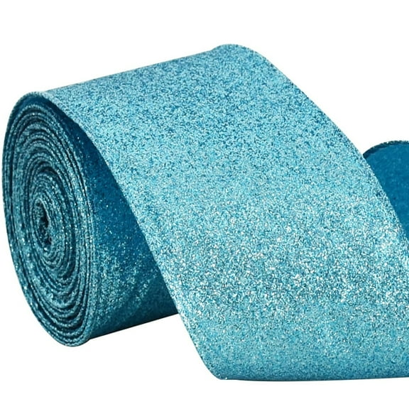 Christmas Ribbon Metallic Glitter Ribbon Sparkly Wired Edge Ribbon Fabric Ribbons Craft Ribbons for Gift Wrapping Crafts Sewing Christmas Tree Wreath Wedding Home Decorations,Blue 10 Yards,2.5 in