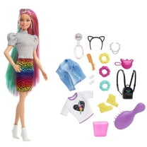 Barbie Leopard Rainbow Hair Doll with Color-Change Hair & Styling Accessories, Blue Eyes