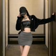 thumbnail image 5 of Women Bodycon High Waist Stretchy Mini Skirt Office Solid Color Dark Gray, 5 of 10