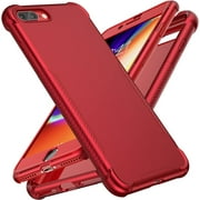 Designed for iPhone 7 Plus Case,ORETech Designed for iPhone 8 Plus Case with[2 x Tempered Glass Screen Protector]Carbon Fiber Texture Anti-Slip Hard PC+Soft TPU Case for iPhone 7 Plus/8 Plus-5.5"Red