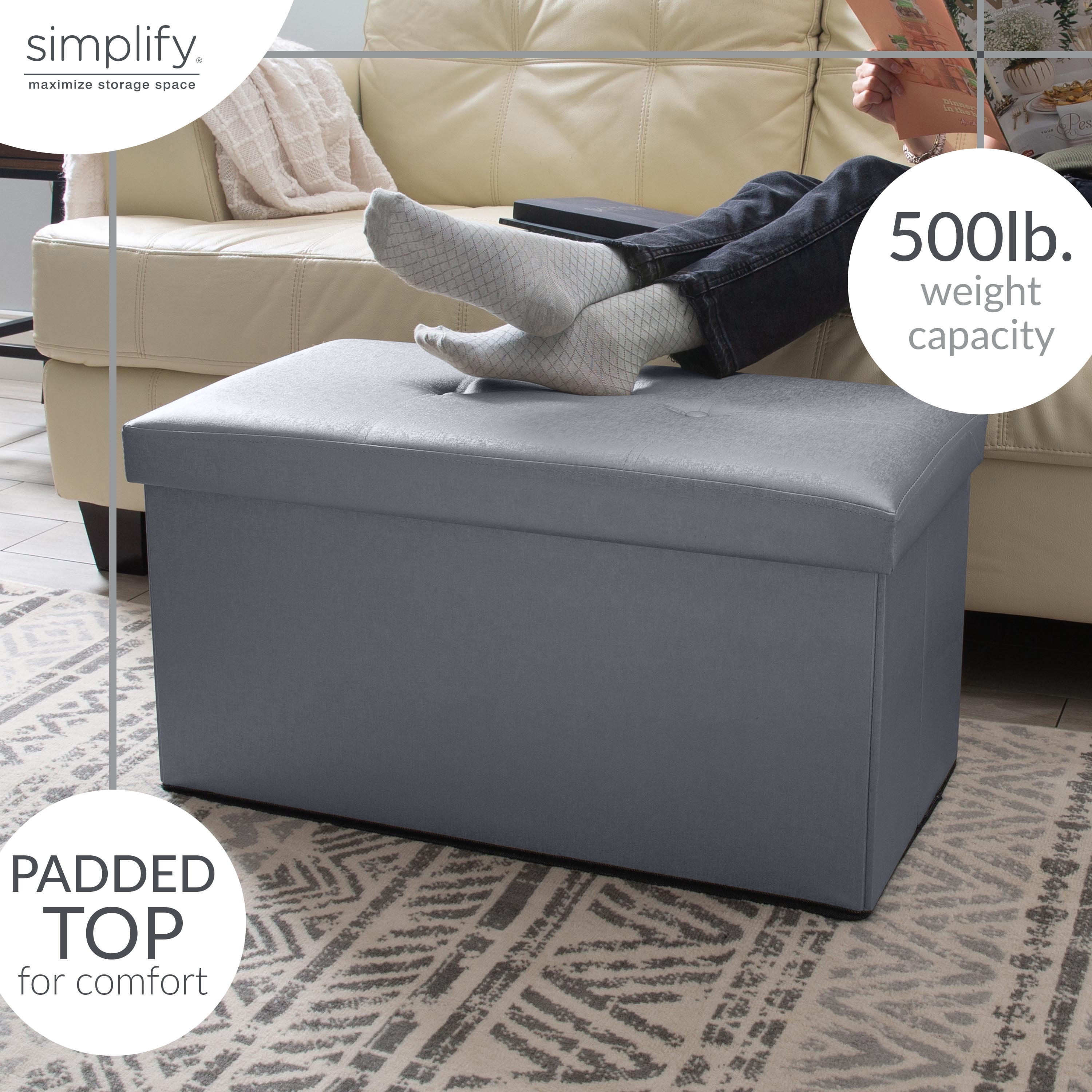 Simplify Faux Leather Double Folding Storage Ottoman Metallic Pewter