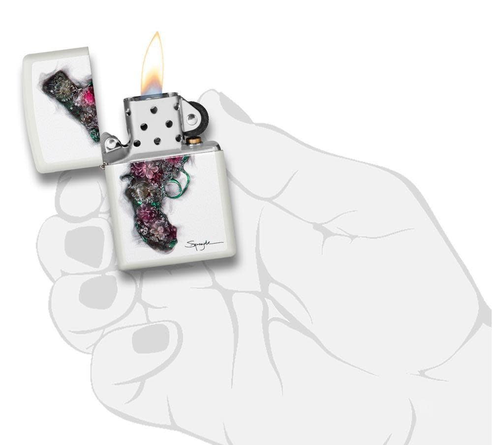 Zippo Spazuk Flower Pistol White Matte Pocket Lighter