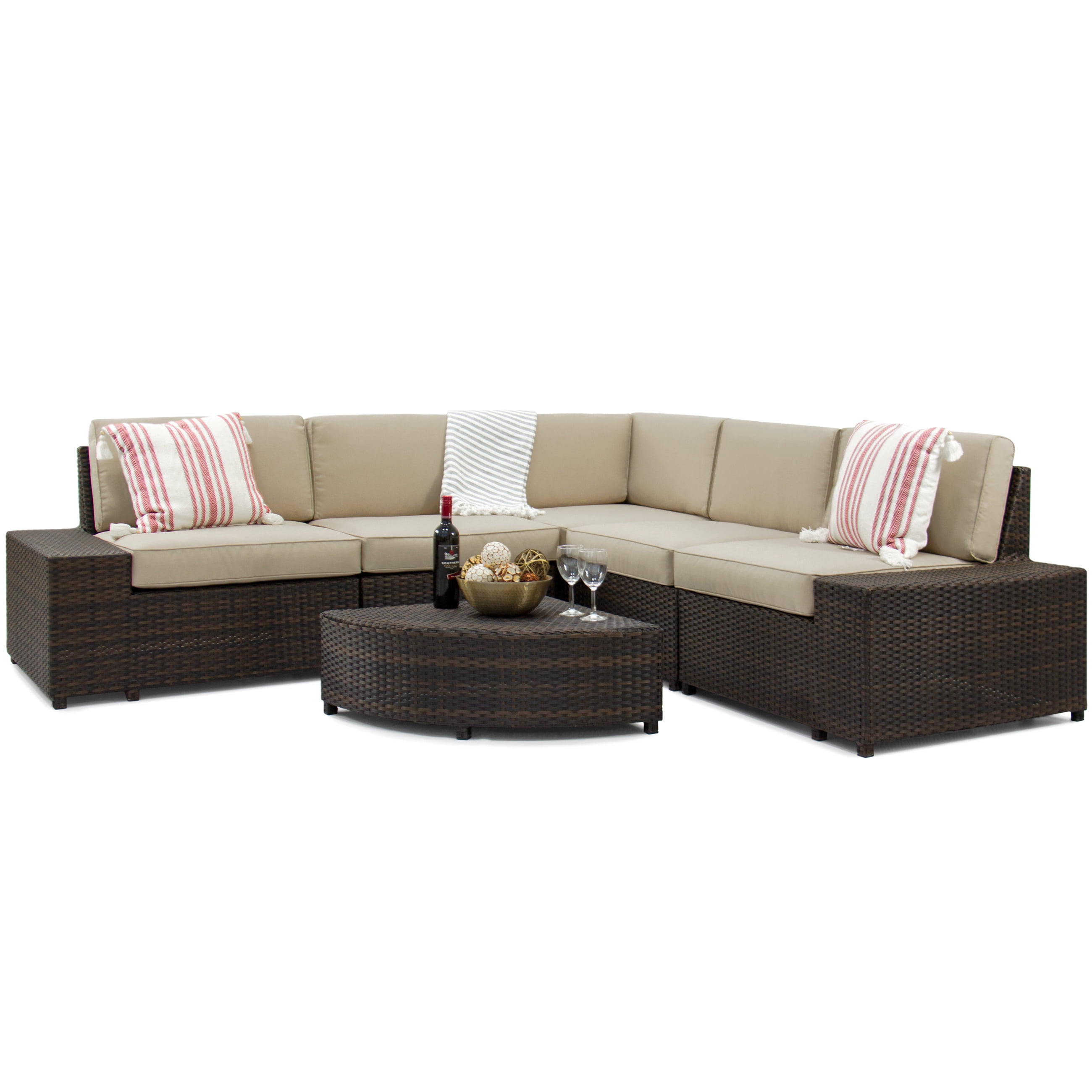 Best Choice Products 6 Piece Wicker Sectional Sofa Patio Furniture Best Choice Products 6 Piece Wicker Sectional Sofa Patio Furniture Set W 5 Seats Corner Coffee Table Padded Cushions No Embly Required Brown