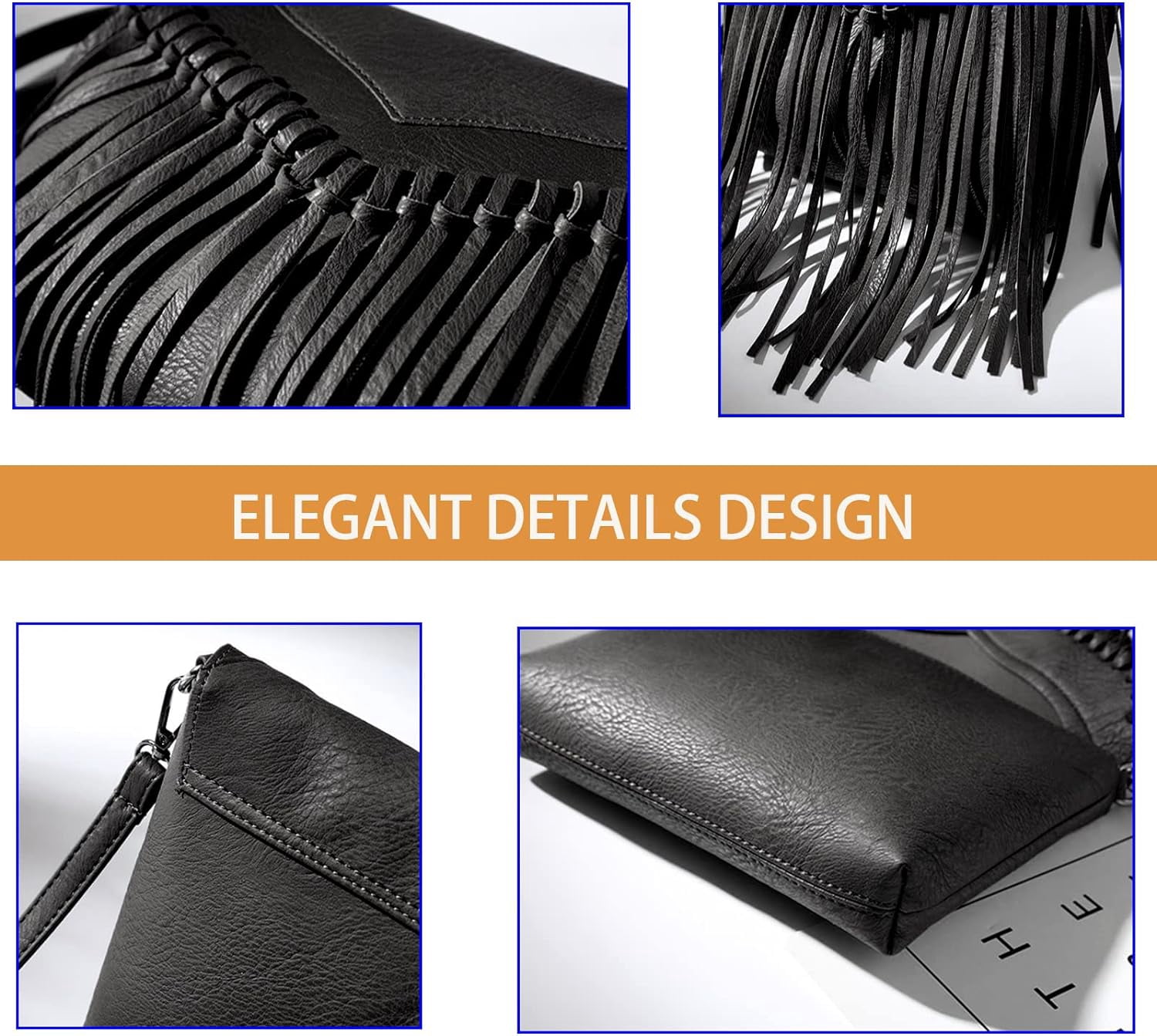 Vintage Fringe Purse Fringe Hobo Bags for Women Vegan Leather Tassel Hippie Crossbody Bag