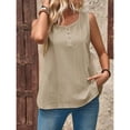 thumbnail image 6 of Uooqdmx Linen Tank Tops for Women, Gauze Shirts for Women, Plain Tank Tops for Women, Loose Fitting Tank Tops for Women, Sleeveless Tunic Tops for Women, Khaki S, 6 of 7