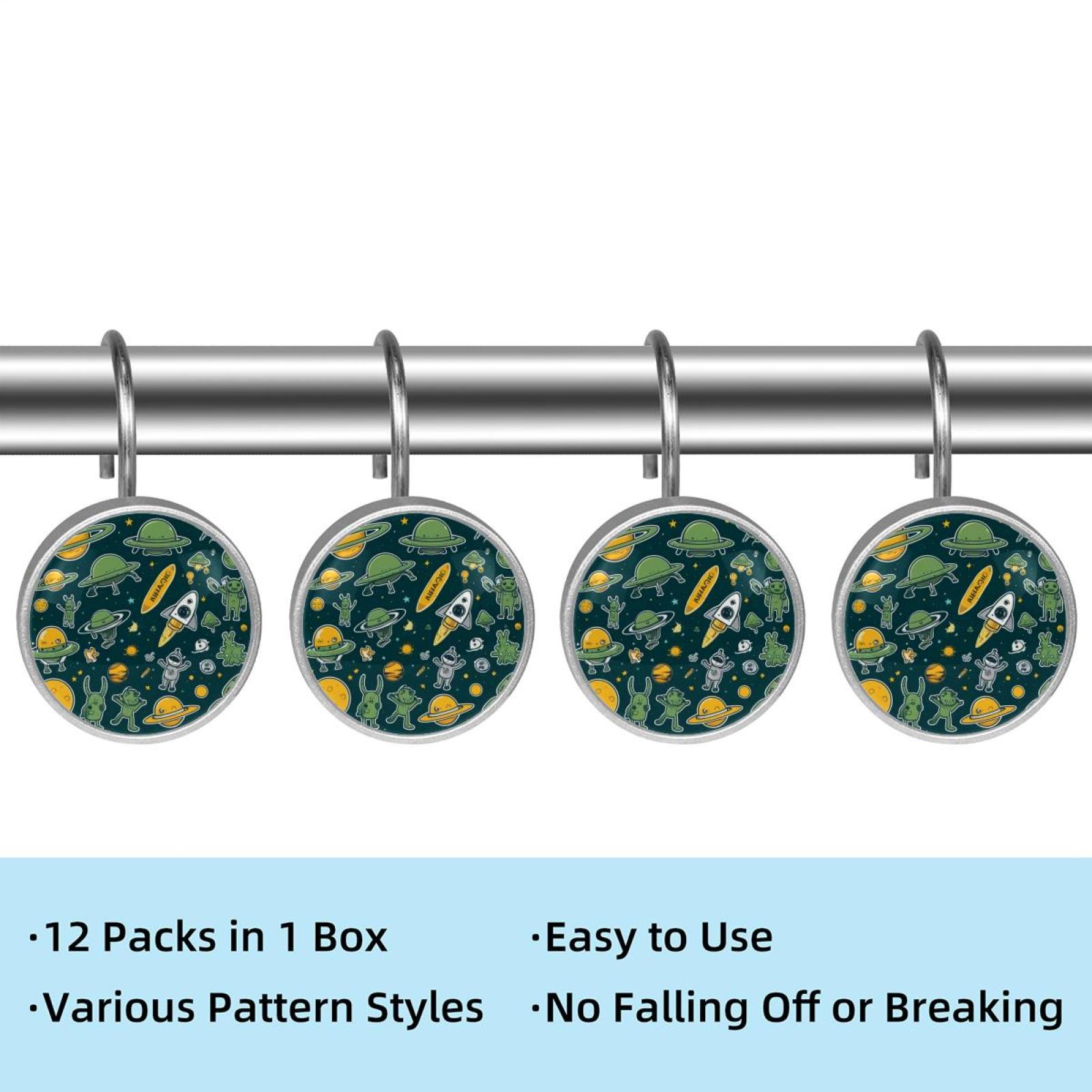 HemaKayy 12 Pcs Shower Curtain Hooks Bathroom Decorative Accessories Green Roaming Universe