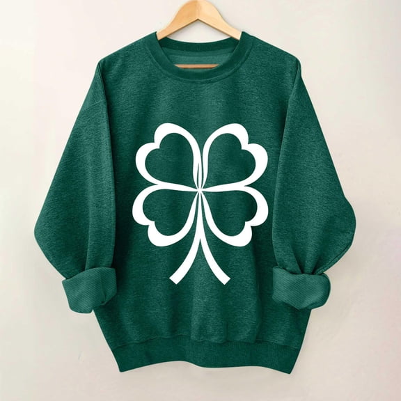 ClodeEU Womens Plus Size Saint Patrick's Day Shamrock Sweatshirt ,Long Sleeve Crewneck Trendy Pullover Green 03,Womens Plus XL