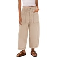 thumbnail image 3 of Womens Barrel Wide Leg Cropped Pants Elastic High Waist Pull On Harem Pants with Pockets Summer Baggy Pant, M, 3 of 4