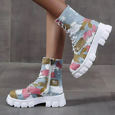 

Women Fashion Lace-up Shoes Retro Western Boots Casual Warm Low Heels Boots