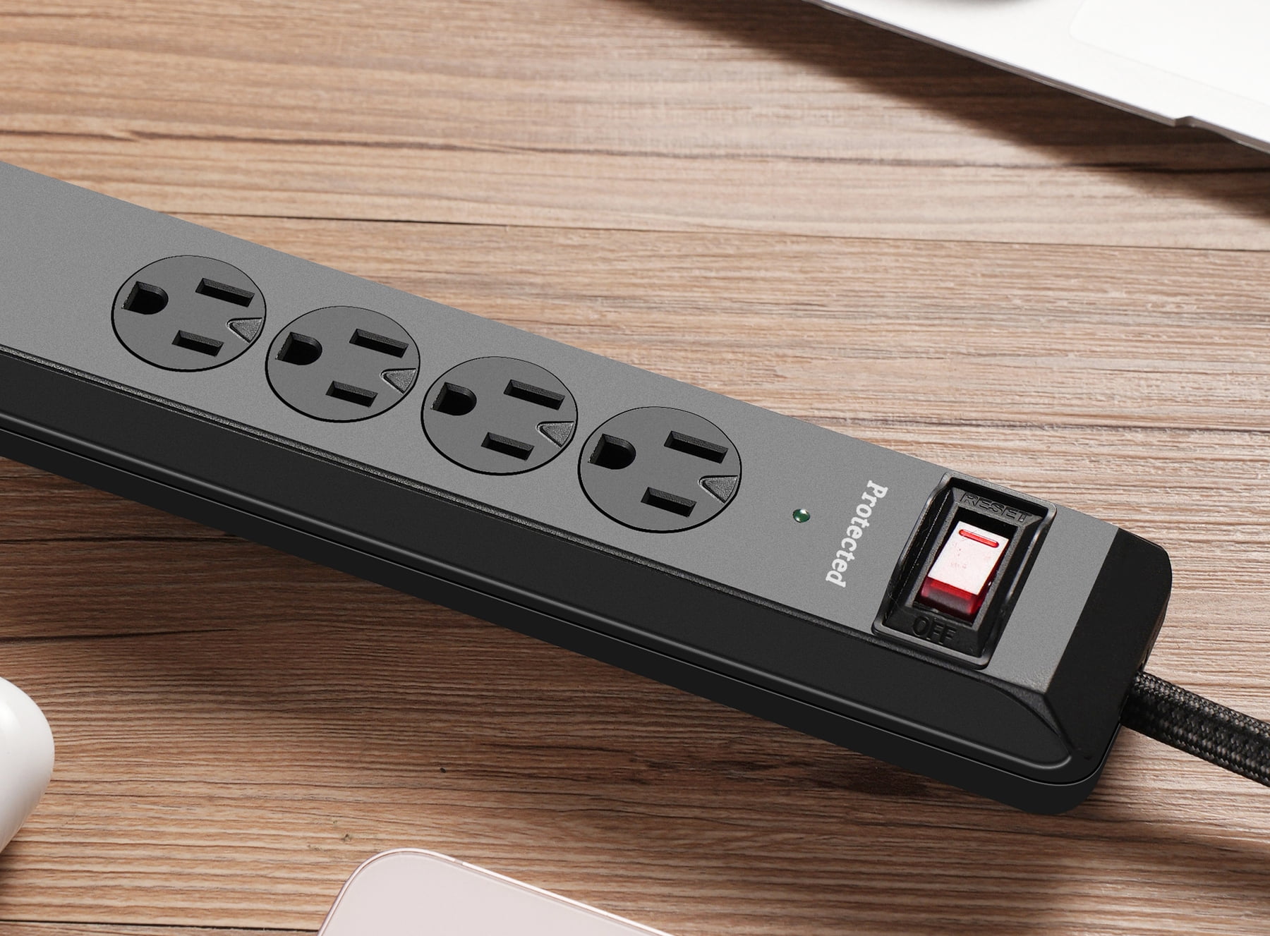 (2 pack) Hyper Tough Surge Protector Power Strip with USB, 4 Outlets, 10 ft Braided Extension Cord, Black
