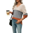 thumbnail image 2 of Women Fall Sweaters Casual Long Sleeve Ribbed Knit V Neck Light-Weight Crochet Pullover Sweater Grey XXXL, 2 of 7