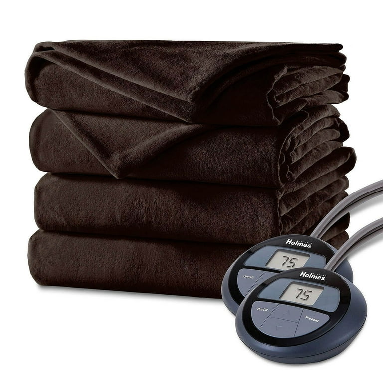 Holmes Velvet Plush Electric Heated Blanket King Size Walnut Brown -  Walmart.com