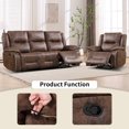 thumbnail image 6 of Bonzy Home Recliner Sofa Set — Single Recliner & 3-Seat Manual Reclining Sofa with Hidden Cup Holders & Vintage Rivet Mid-Century Design, Brown, 6 of 6