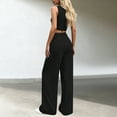thumbnail image 6 of Travel Outfits for Women Summer Sleeveless Button Down Shirts and Wide Leg Pants Womens Sets 2 Piece Outfits, 6 of 7
