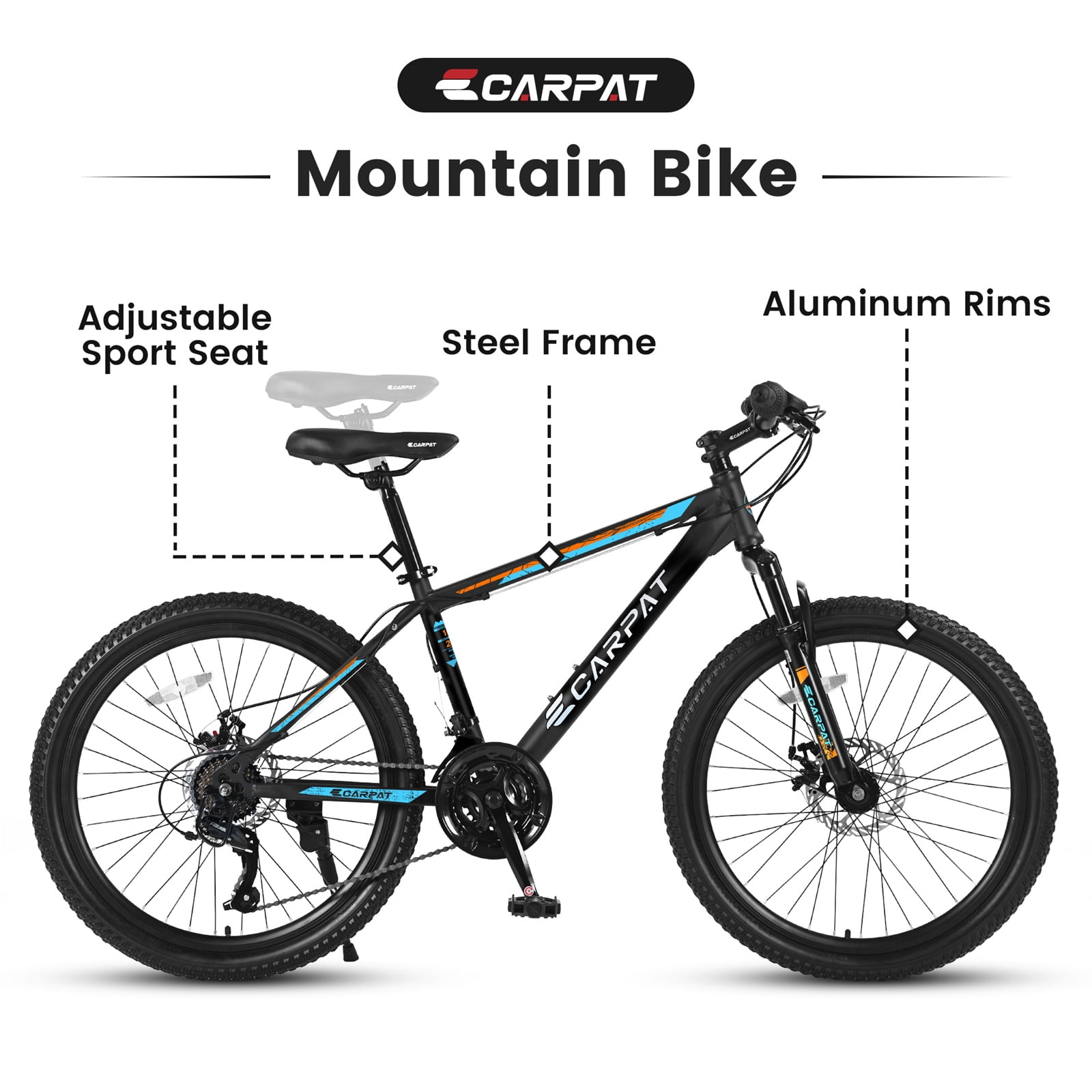 26-Inch Mountain Bicycle for Adults & Teens, Shimano 21-Speed with Disc Brakes, Blue