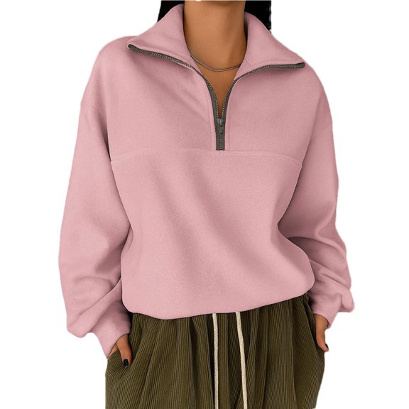Yokua Women's Half Zip Cropped Pullover Quarter Zipper Hoodie Fall Winter Casual Sweatshirt Coat