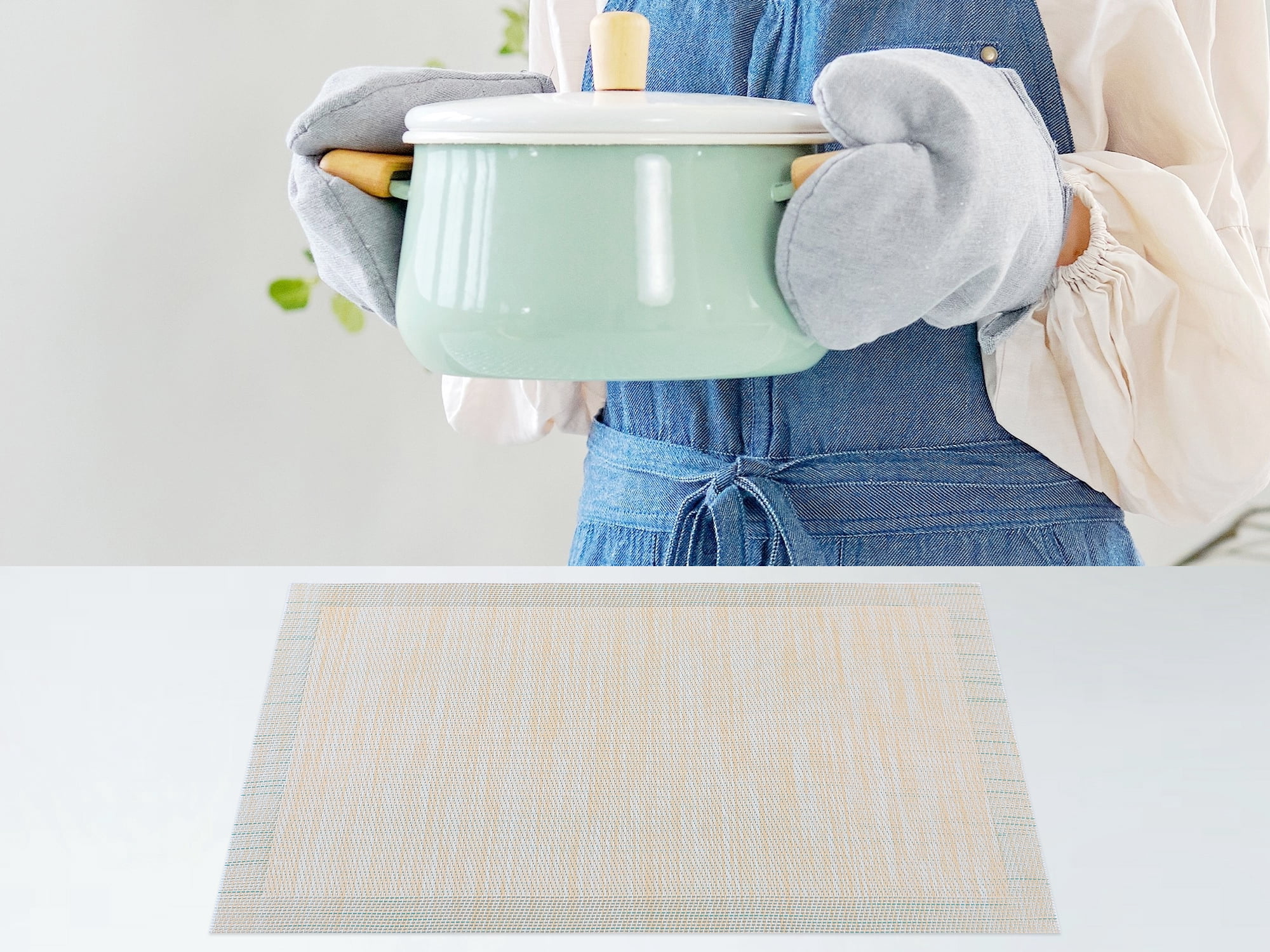 Unique Bargains 8 Pack Place Mats for Dining Table Decor Wipeable Table Mat Beige