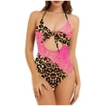 thumbnail image 2 of Nrmvnmi Women Two Piece High Neck Bikini Set Leopard Print Cutout Swimsuit Criss Cross Bandage Bathing Suit with Bottom Mothers Day Gifts, 2 of 6